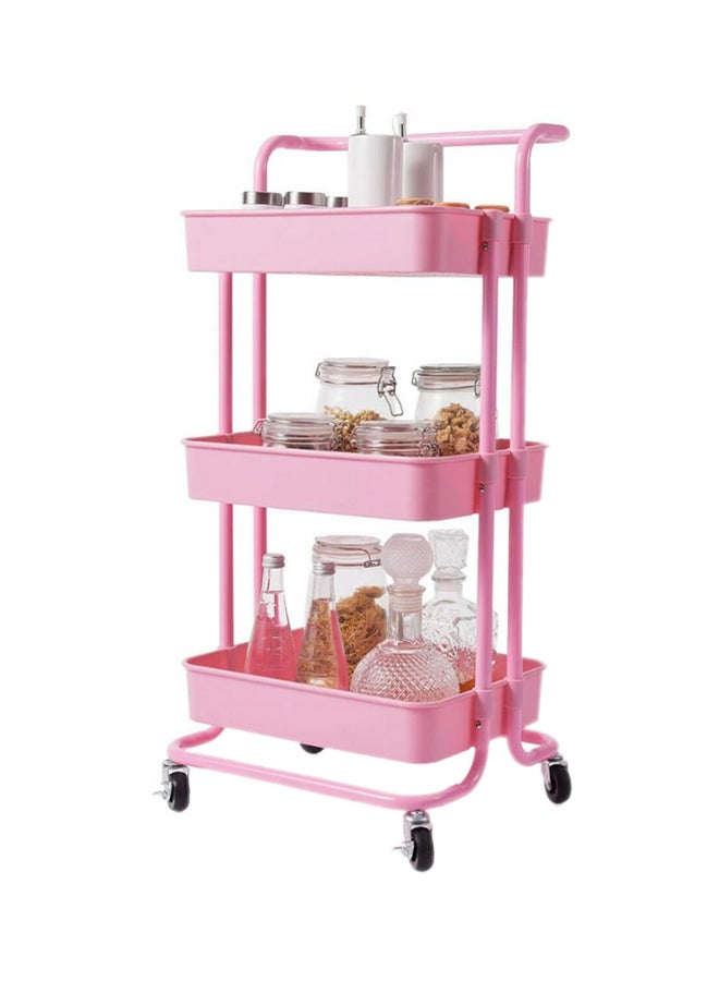 Roman Gifts - 3 Tier Utility Rolling Storage Cart With Handles And Lockable Wheels Pink 43x36x86.5cm - Image 1