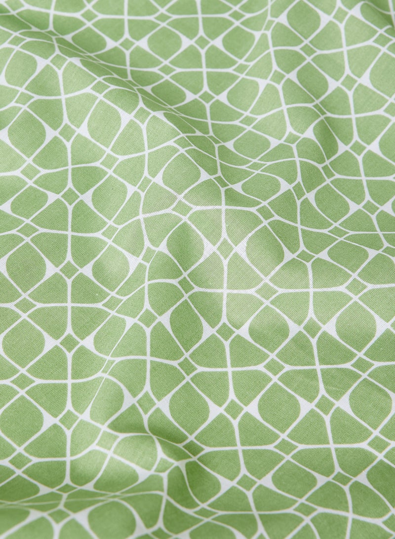 Amal - Fitted Bedsheet Set Twin Size High Quality 100% Cotton Percale 144 TC Light Weight Everyday Use 1 Bed Sheet And 2 Pillow Cases Printed Geometric Light Green Cotton Geometric Light Green - Image 1