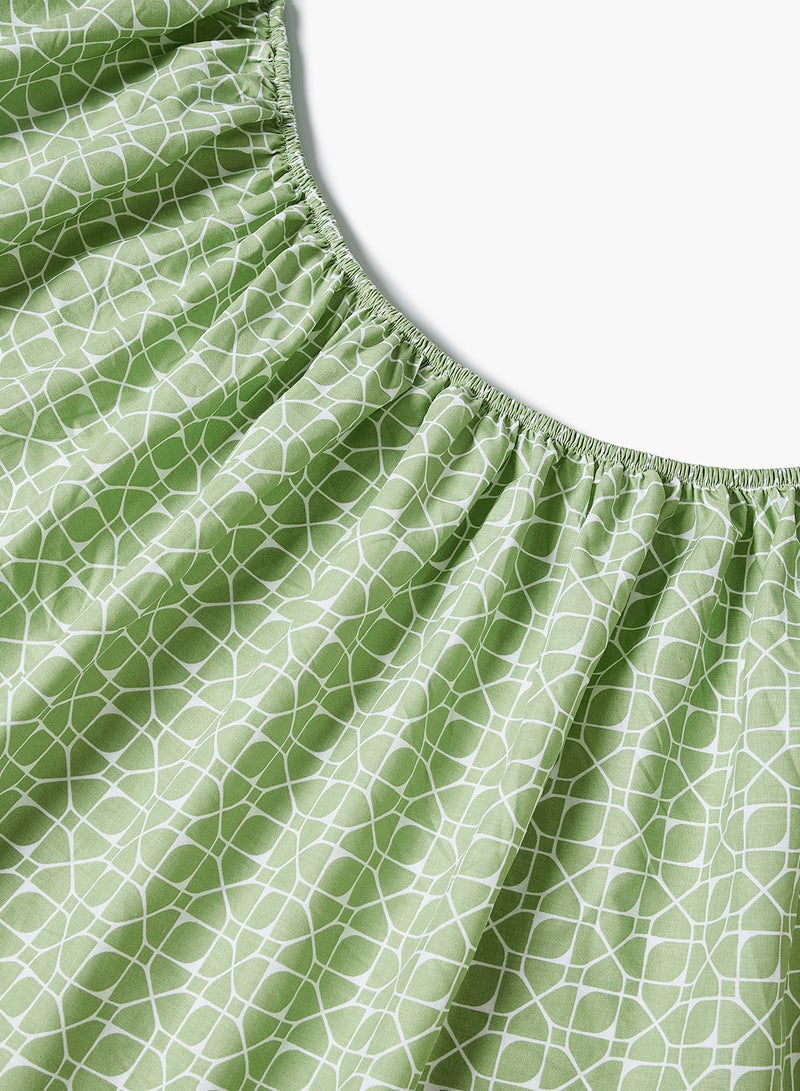 Amal - Fitted Bedsheet Set Twin Size High Quality 100% Cotton Percale 144 TC Light Weight Everyday Use 1 Bed Sheet And 2 Pillow Cases Printed Geometric Light Green Cotton Geometric Light Green - Image 1