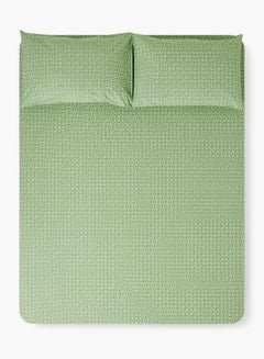 Fitted Bedsheet Set Twin Size High Quality 100% Cotton Percale 144 TC Light Weight Everyday Use 1 Bed Sheet And 2 Pillow Cases Printed Geometric Light Green Cotton Geometric Light Green