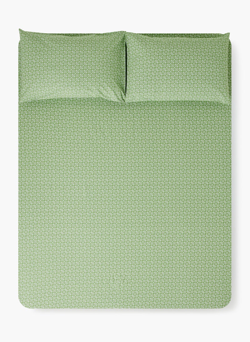 Amal - Fitted Bedsheet Set Twin Size High Quality 100% Cotton Percale 144 TC Light Weight Everyday Use 1 Bed Sheet And 2 Pillow Cases Printed Geometric Light Green Cotton Geometric Light Green - Image 1