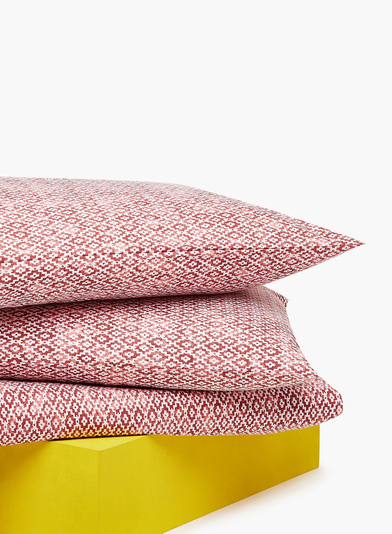 Amal - Fitted Bedsheet Set Twin Size High Quality 100% Cotton Percale 144 TC Light Weight Everyday Use 1 Bed Sheet And 2 Pillow Cases Printed Red Cotton Red - Image 1