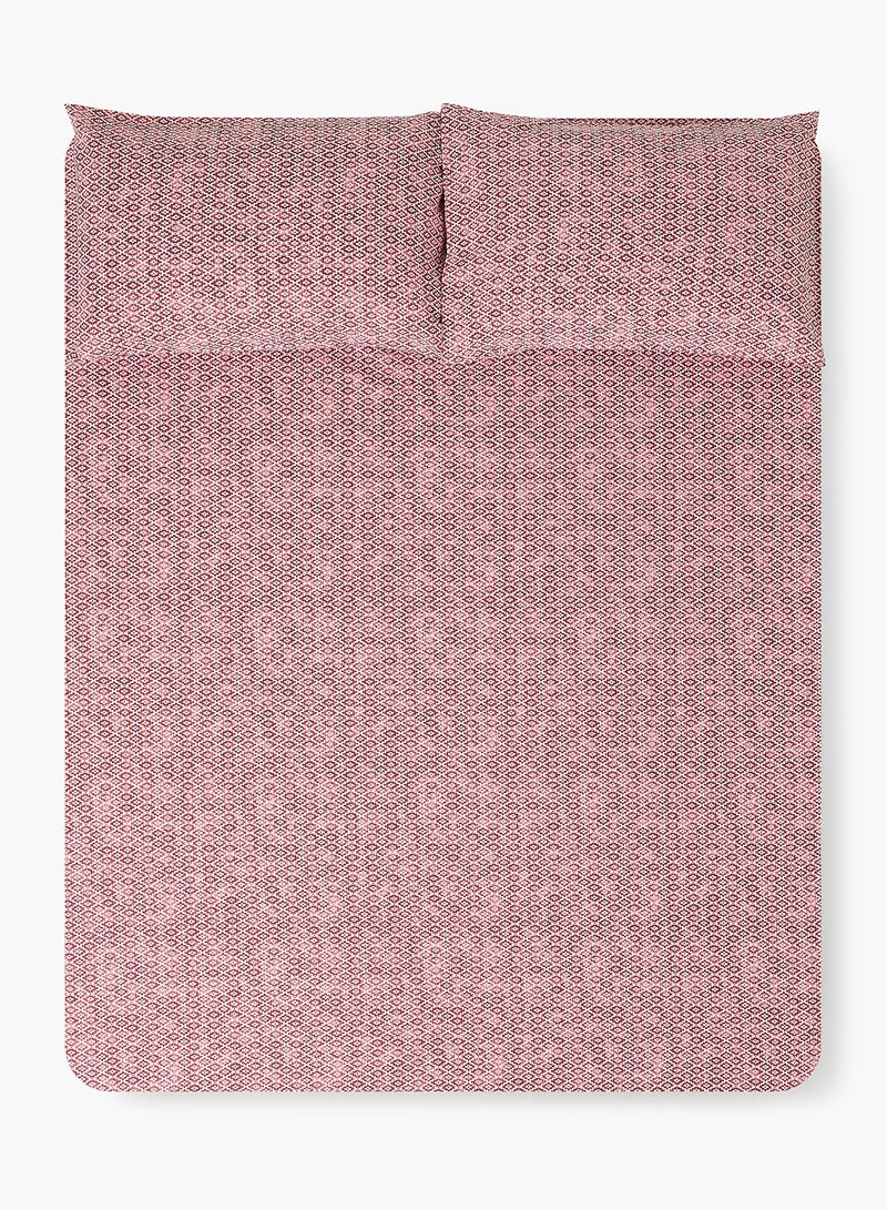 Amal - Fitted Bedsheet Set Twin Size High Quality 100% Cotton Percale 144 TC Light Weight Everyday Use 1 Bed Sheet And 2 Pillow Cases Printed Red Cotton Red - Image 1
