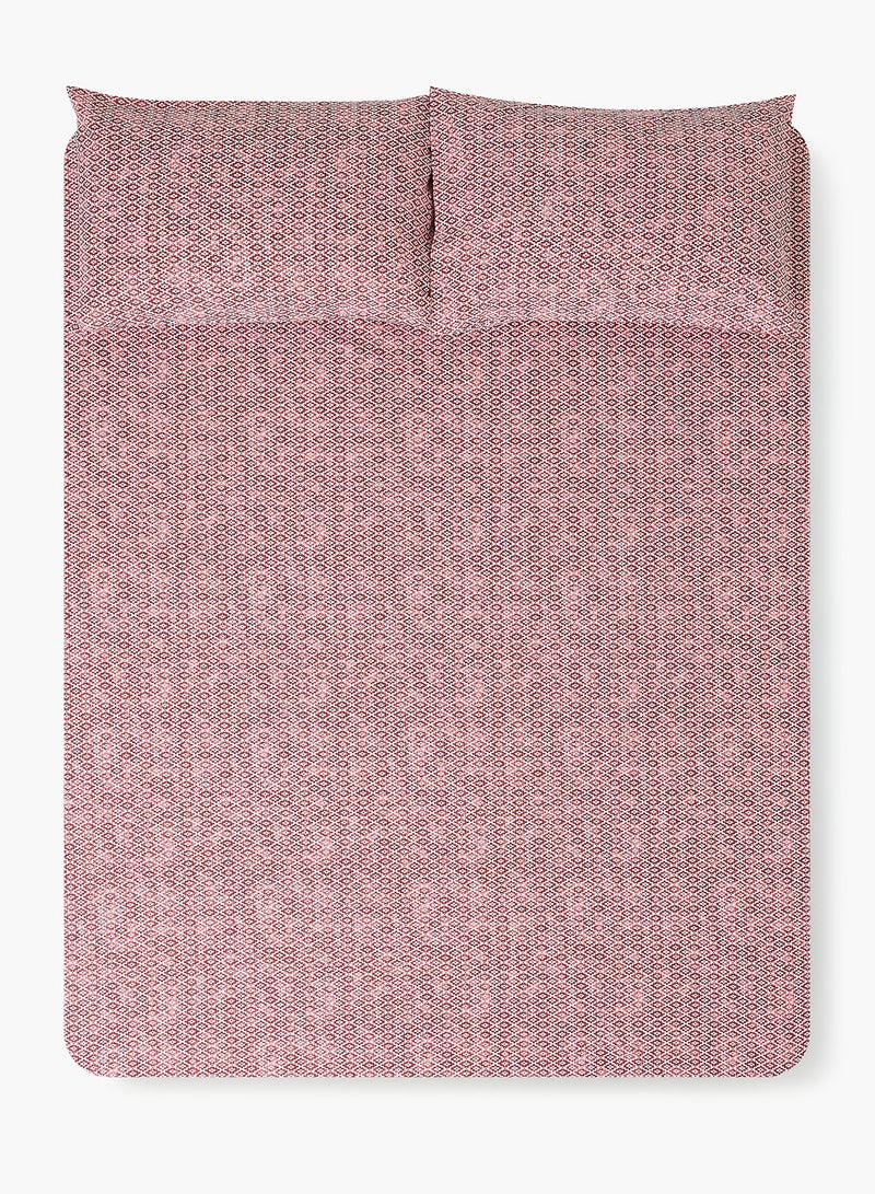 Amal - Fitted Bedsheet Set Queen Size High Quality 100% Cotton Percale 144 TC Light Weight Everyday Use 1 Bed Sheet And 2 Pillow Cases Printed Red Cotton Red - Image 1