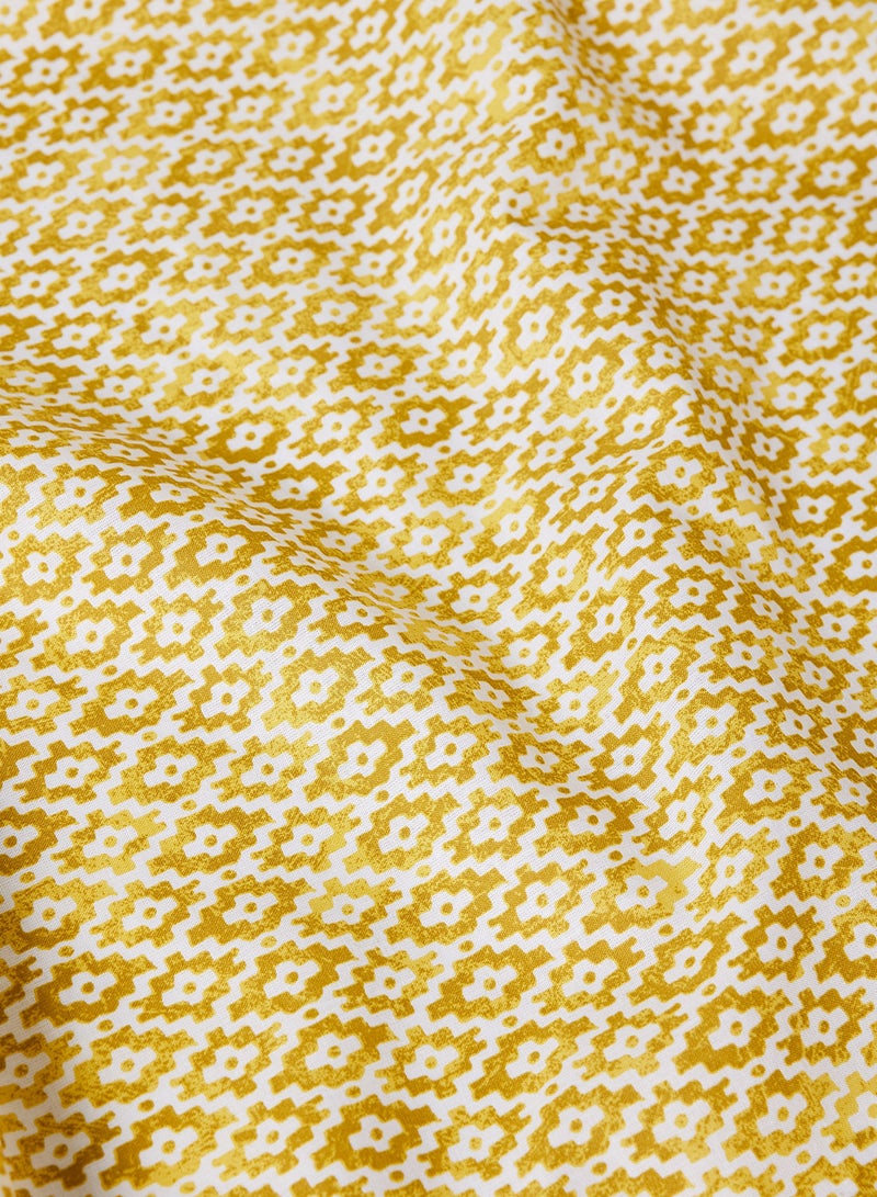 Amal - Fitted Bedsheet Set Twin Size High Quality 100% Cotton Percale 144 TC Light Weight Everyday Use 1 Bed Sheet And 2 Pillow Cases Printed Gold Cotton Gold - Image 1