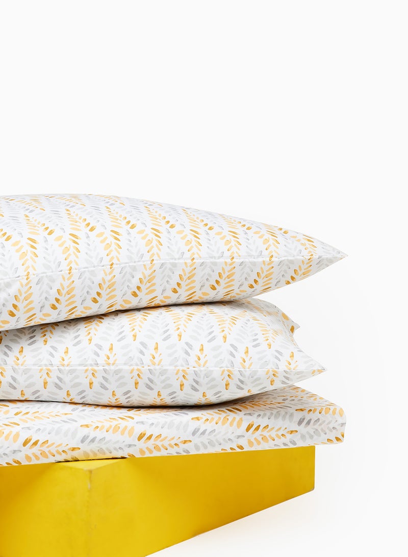Amal Fitted Bedsheet Set Super King Size High Quality 100% Cotton Percale 144 TC Light Weight Everyday Use 1 Bed Sheet 200x200+33 And 2 Pillow Cases 50x75 cm Printed Chevron Gold Cotton Chevron Gold Super King - Image 3