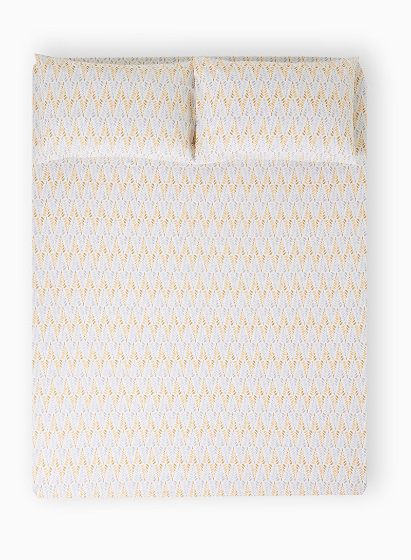 Amal Fitted Bedsheet Set Super King Size High Quality 100% Cotton Percale 144 TC Light Weight Everyday Use 1 Bed Sheet 200x200+33 And 2 Pillow Cases 50x75 cm Printed Chevron Gold Cotton Chevron Gold Super King - Image 1