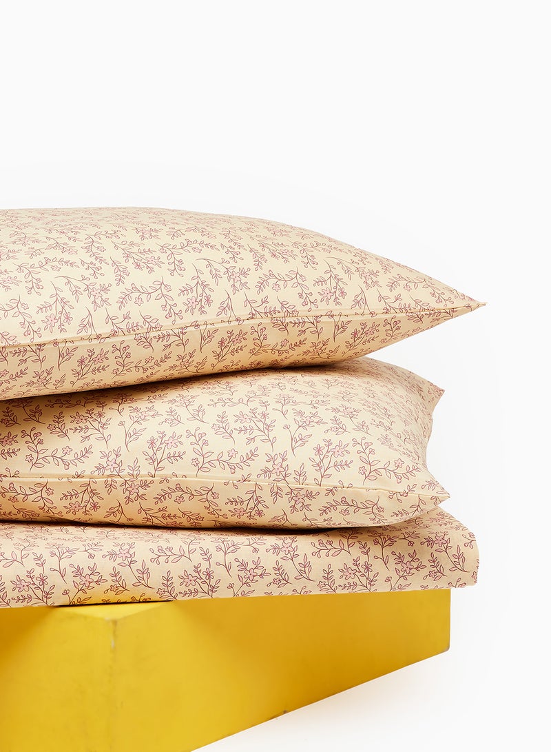 Amal - Fitted Bedsheet Set Twin Size High Quality 100% Cotton Percale 144 TC Light Weight Everyday Use 1 Bed Sheet And 2 Pillow Cases Printed Peach Leaves Cotton Peach Leaves 120 x 200 + 33cm - Image 1