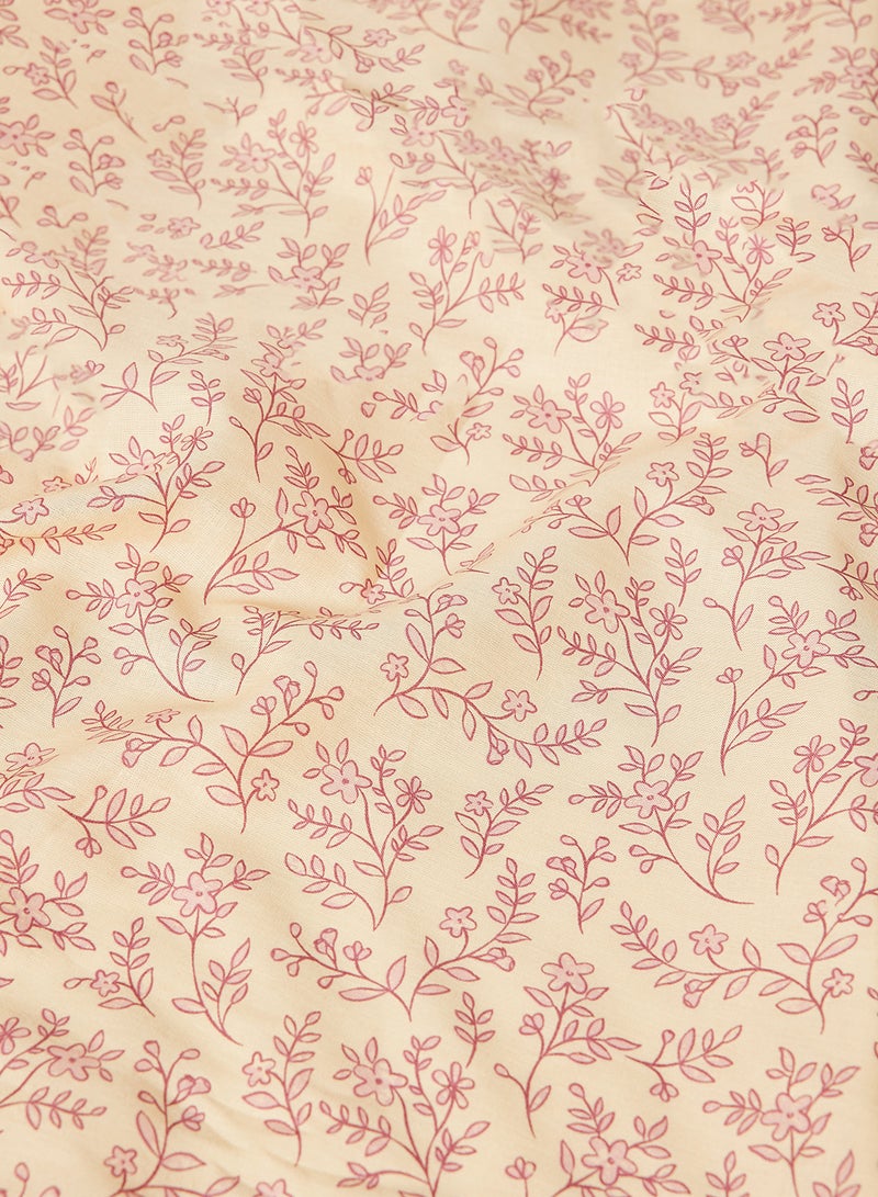 Amal - Fitted Bedsheet Set Twin Size High Quality 100% Cotton Percale 144 TC Light Weight Everyday Use 1 Bed Sheet And 2 Pillow Cases Printed Peach Leaves Cotton Peach Leaves 120 x 200 + 33cm - Image 1