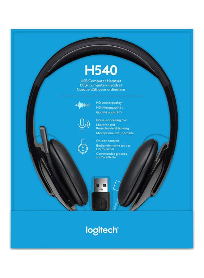 Logitech - H540 USB Headset, With Noise-Cancelling Mic, Wired Connectivity, 18 Hours Battery Life, High Definition Sound Quality, On Ear Controls, Black - Image 1