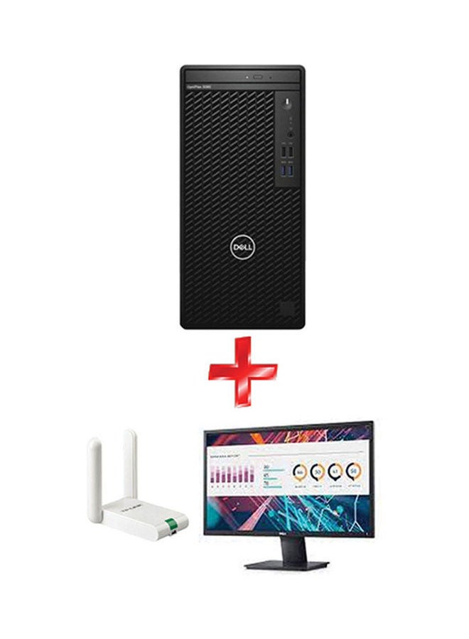 DELL Optliplex 3080 T Intel Core I5 10500 4GB Ram 1TB HDD Intel UHD Graphics 630 Dos With High Gain Wireless USB Adapter + 24 Inch Full HD Monitor Black  - Image 1
