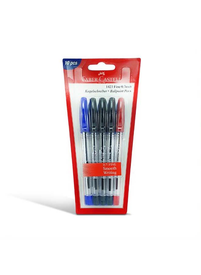 FABER-CASTELL - 10-Piece Ballpoint Pen Set Red/Blue/Black - Image 1