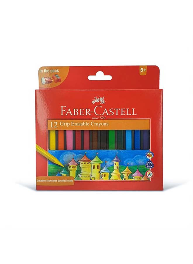 FABER-CASTELL - 12-Piece Grip Erasable Triangular Crayons Set Multicolour - Image 1