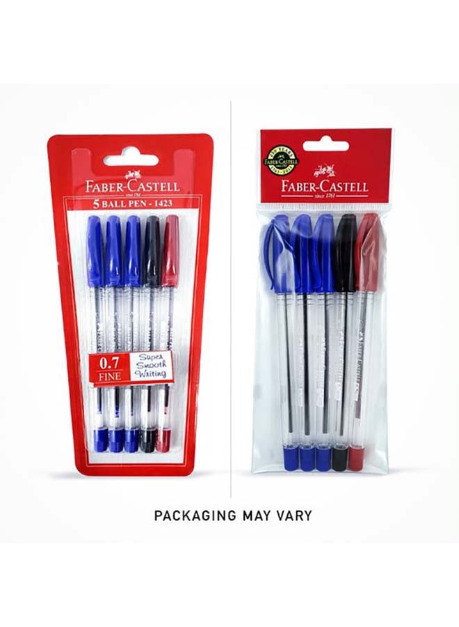 مجموعة أقلام حبر جافة كروية الرأس مكونة من 5 قطع أزرق/أسود/أحمر