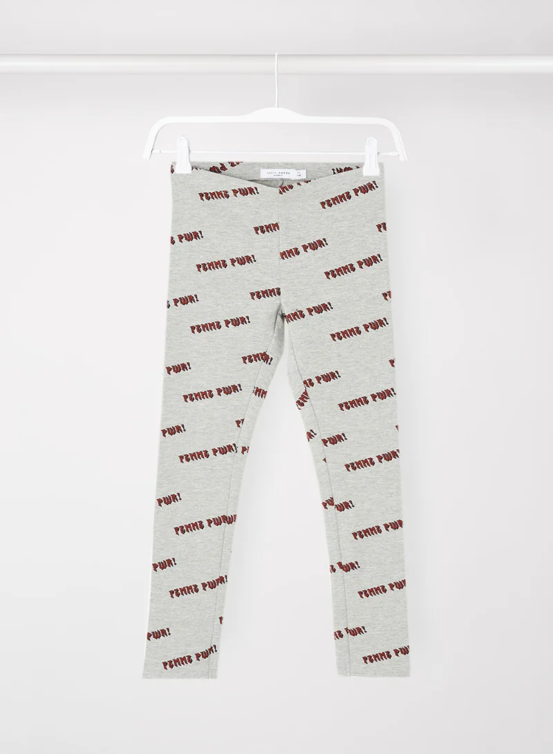 NAME IT Girls Text Print Leggings Grey