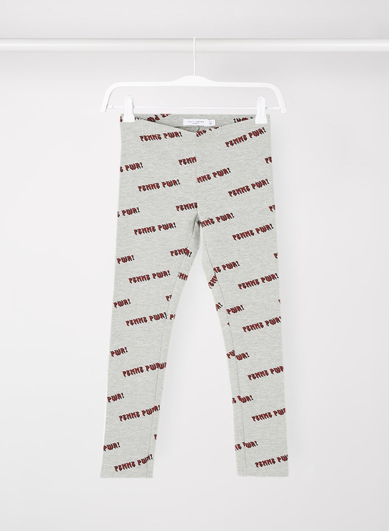 NAME IT - Girls Text Print Leggings Grey - Image 1