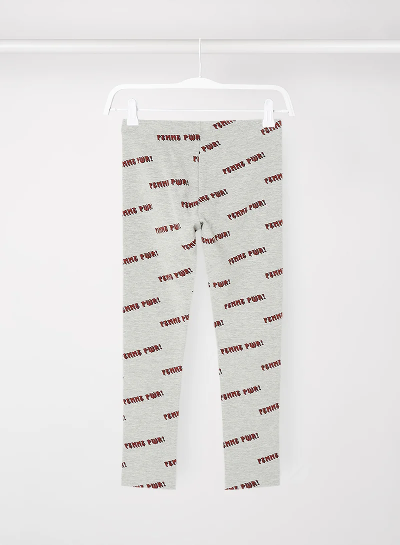 NAME IT Girls Text Print Leggings Grey