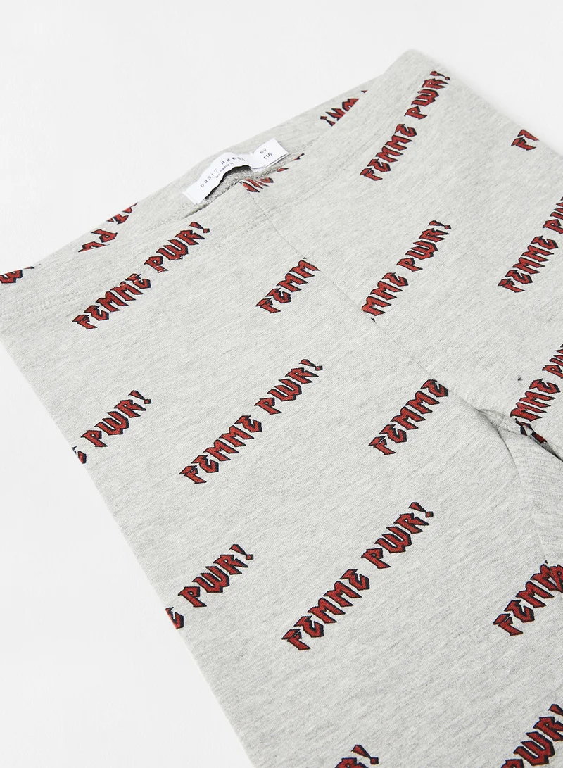 NAME IT Girls Text Print Leggings Grey
