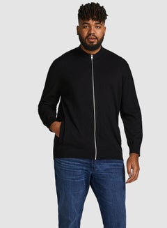 Plus Size High Neck Cardigan Black