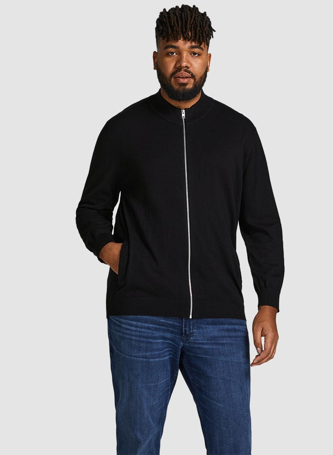 JACK & JONES - Plus Size High Neck Cardigan Black - Image 1