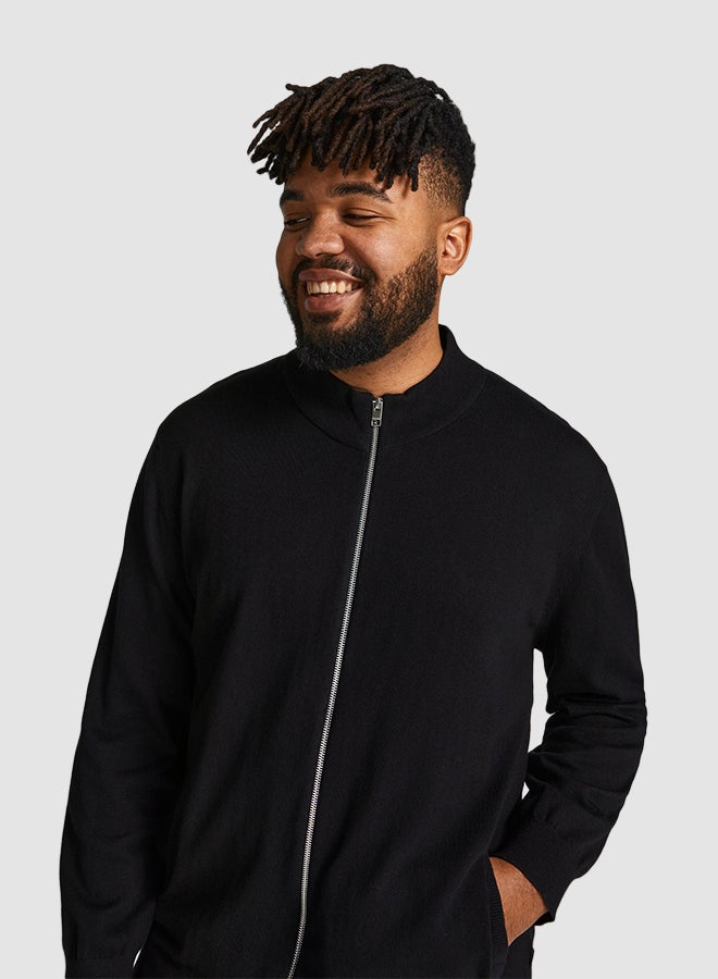 JACK & JONES - Plus Size High Neck Cardigan Black - Image 1