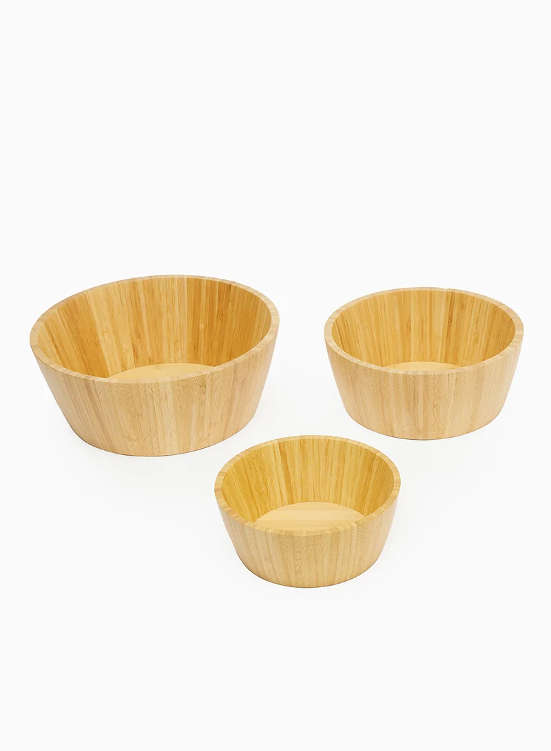 Noon East 3 Piece Mixing Bowls Set - Made Of Bamboo - For Everyday Use - Light Weight - For Salad, Snacks - Mixing Bowl - Bowl Set - Salad Bowl - Bowls - Kitchen Accessories - Brown