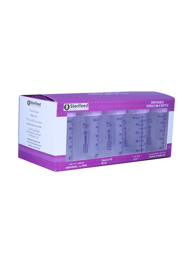 Pack Of 10 Disposable Milk Baby Bottles, 50 ml