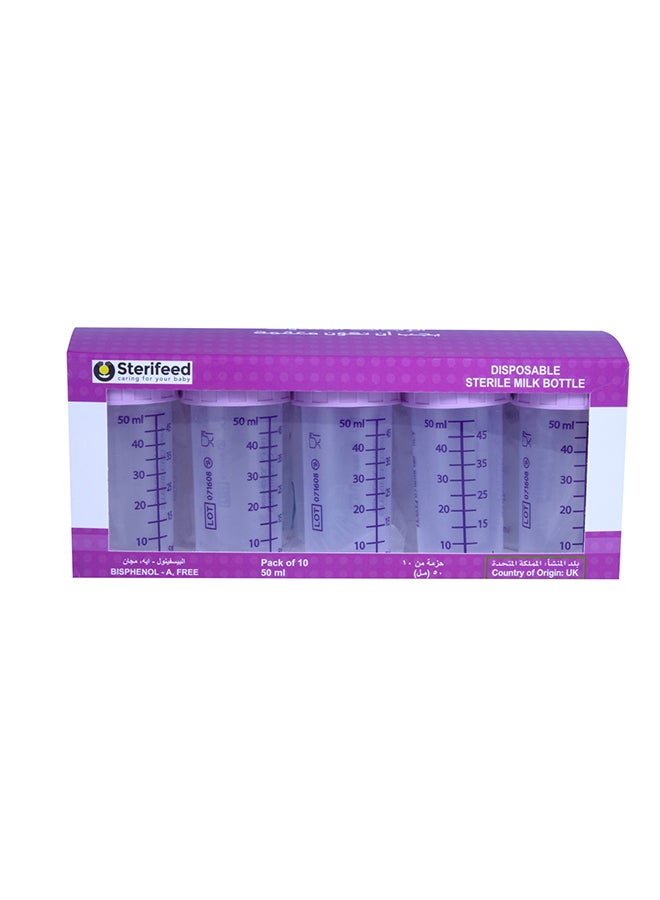 Pack Of 10 Disposable Milk Baby Bottles, 50 ml