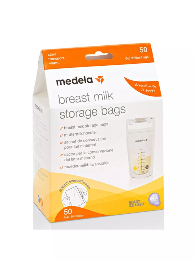 Medela - Breastmilk Storage Bags, 50 Pieces - Safe Storage , Pre-Sterilized, Leak-Proof Design, Space-Saving Design With Easy-To-Read Measurements - Image 1