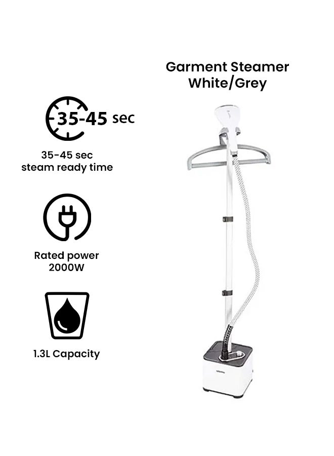 Garment Steamer Thermostat Protection1.3L Water Tank Powerful Steam Aluminium Pole Heating Time: 35-45 Seconds 11 Positions 1.3 L 2000 W GGS25033 White/Grey 