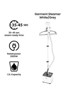 GEEPAS Garment Steamer Thermostat Protection1.3L Water Tank Powerful Steam Aluminium Pole Heating Time: 35-45 Seconds 11 Positions 1.3 L 2000.0 W GGS25033 White/Grey  - Image 3