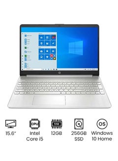HP 15-dy2056ms (Upgraded Version) Laptop With 15.6-Inch Full HD Display, 11th Gen Core i5-1135G7 Processor/12GB RAM/256GB SSD/Intel Iris Xe Graphics/Windows 10 Home /International Version English/Arabic Silver  - Image 1