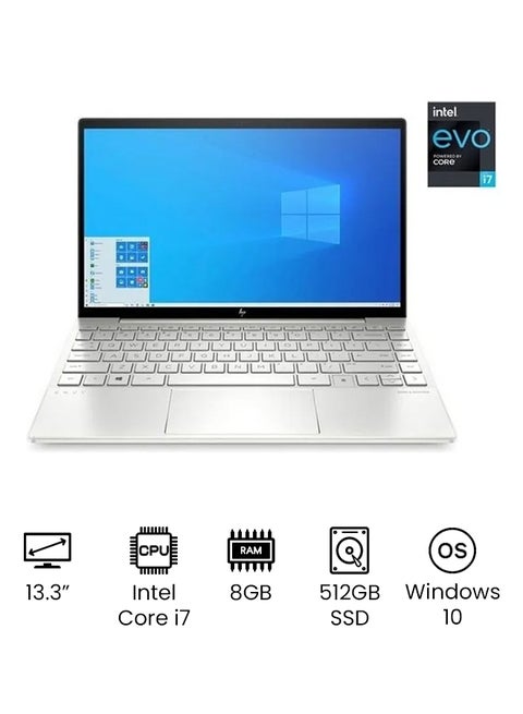 Envy 13-BA1007NE (Upgraded Version) Laptop With 13.3-Inch Full HD Display, 11th Gen Core i7-1165G7 Processer/8GB RAM/512GB SSD/Iris Plus Graphics/Windows 10 /International Version English/Arabic Silver