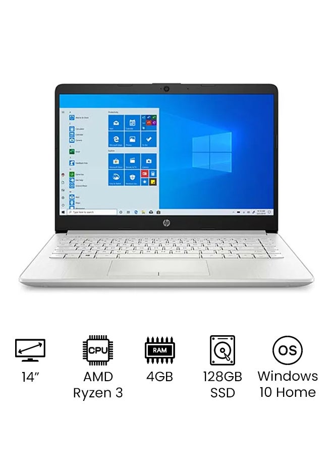 HP - 14-DK1032 (Upgraded Version) Laptop With 14 Inches Full HD Display,AMD Ryzen 3 3250U 2.6GHz/ 128GB SSD/ 4GB RAM (1920x1080)/ BT/Windows 10 Home/ Webcam /International Version English Natural Silver - Image 1