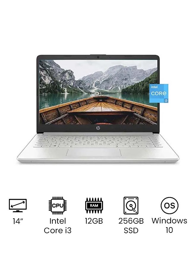 HP - 14-DQ2055WM (Upgraded Version) Laptop With 14-Inch HD Display, 11th Gen Core i3 1115G4 Processor/12GB RAM/256GB SSD/Intel UHD Graphics/Windows 10/International Version English/Arabic Silver - Image 1
