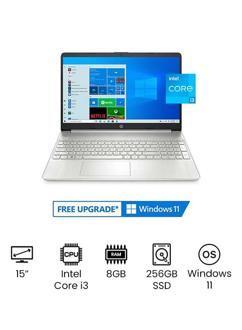 15-dy2091wm (Upgraded Version) Laptop With 15-Inch HD Display, 11th Gen Core i3-1115G4 Processor/8GB RAM/256GB SSD/Intel UHD Graphics/Windows 11/International Version English Silver