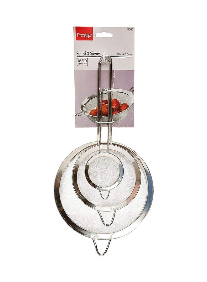 Prestige 3-Piece Stainless Steel Sieve Set Includes Large Sieve 20cm, Medium Sieve 14cm, Small Sieve Silver 8cm  - Image 1