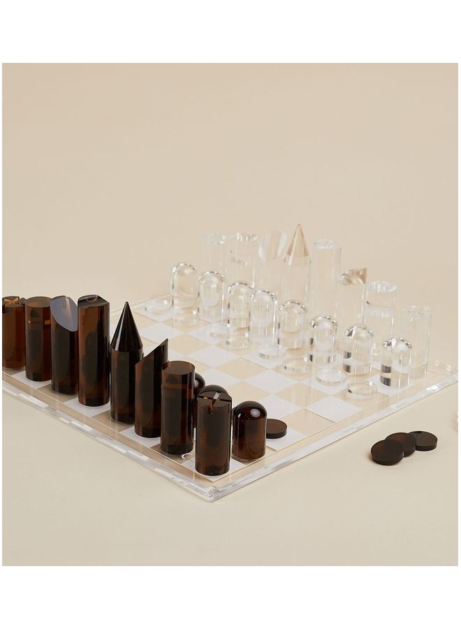 Premium Whiskey Noir Lucite Chess and Checkers Game One Size