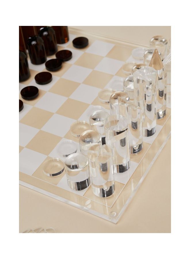 Premium Whiskey Noir Lucite Chess and Checkers Game One Size