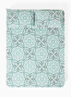 Fitted Bedsheet Set Twin Size  100% Cotton Percale Light Weight Everyday Use 180 TC High Quality 1 Bed Sheet And 2 Pillow Cases Printed Design Green Color Green 120 x 200 + 33cm