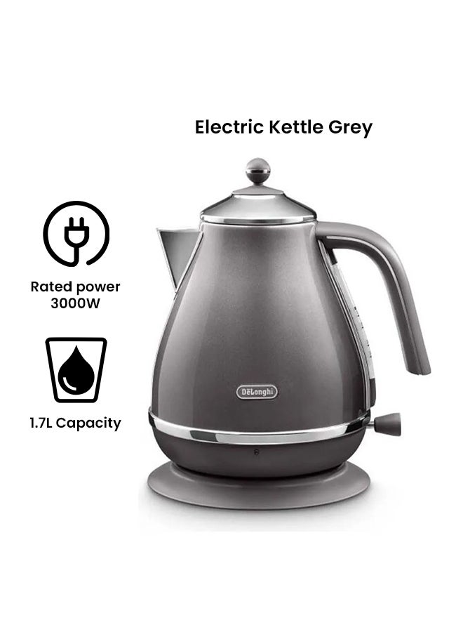 De'Longhi Icona Capitals Grey Vintage Style Kettle, 1.7 L Capacity with Water Level Indicator, 360 Swivel Base, Anti-Slip Feet, Soft Opening Lid, Premium Stainless Steel 1.7 L 3000 W KBOT3001.GY Grey  - Image 2
