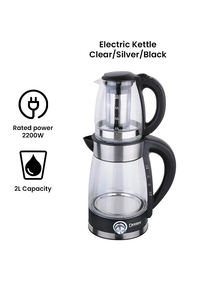 Electric Kettle With Tea Pot 2 L 2200 W DTM7007 Clear/Silver/Black