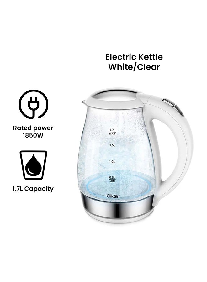 كليكون غلاية ماء كهربائية بهيكل مصنوع من الزجاج مع مؤشر LED مضيئ 1.7 L 1850 W CK5128 أبيض/ شفاف  - Image 2
