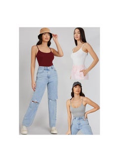 Set Of 3 Casual Plain Basic Square Neck Undershirts Multicolour