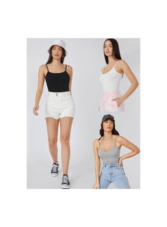 Set Of 3 Casual Plain Basic Square Neck Undershirts Multicolour