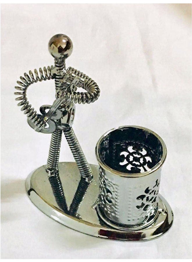Silver Metal Pencil And Clip Holder Silver