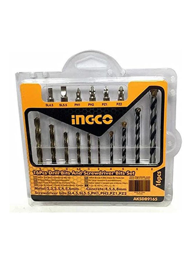 INGCO 16 Pcs Drill Bit Set Screw Driver Set Orange