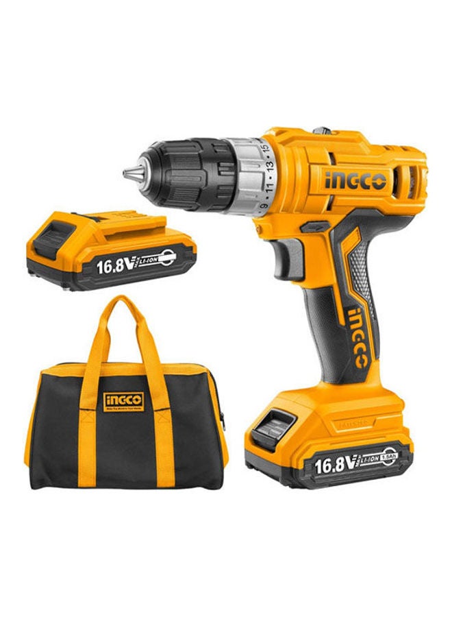 INGCO Cdli1612 Cordless Drill With Bag And Interchangeable Lithium-Ion Battery Orange 