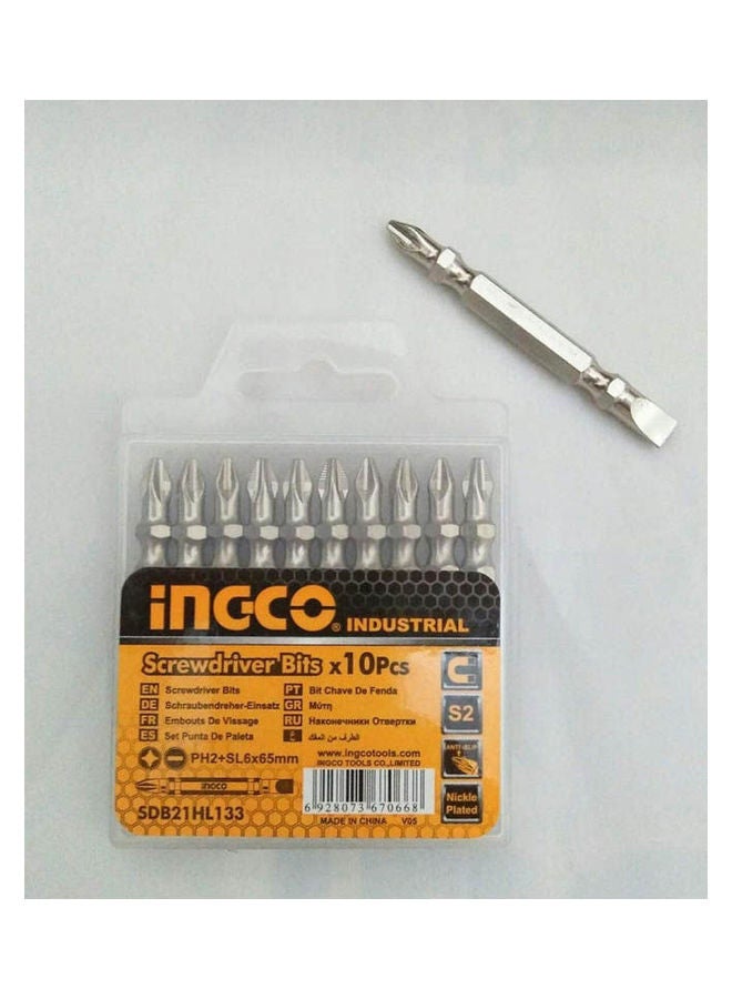 INGCO Screwdriver Bits Ph2/Sl6 65 Mm 10 Pcs Silver - Image 2
