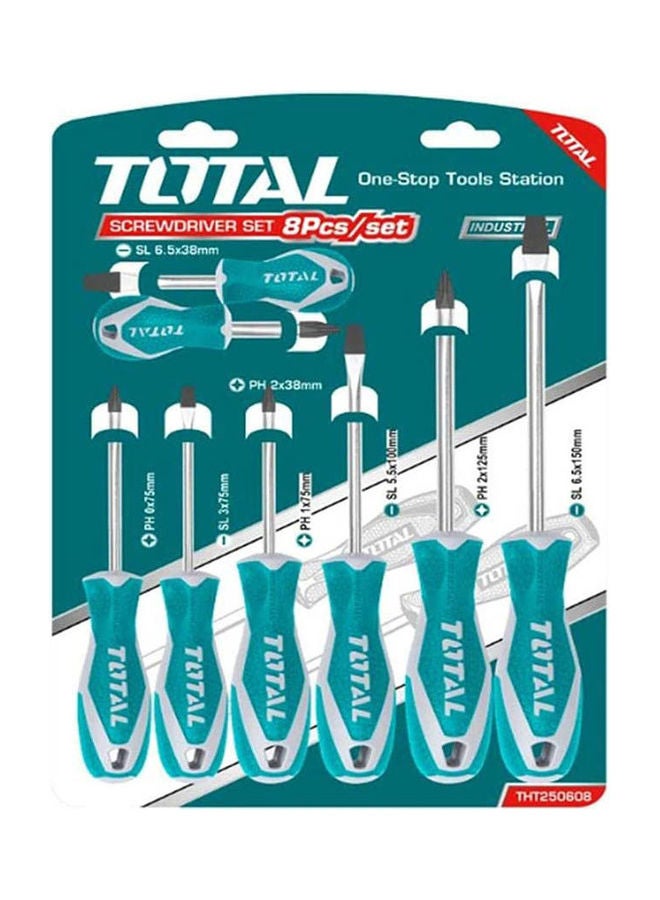 TOTAL - Screwdriver Set 8 Pieces With Rubber Handle Model: Tht250608 Blue - Image 1